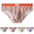 Mens Mid Waist Striped Underwear Briefs Bulge Pouch Lightweight