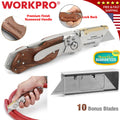 Workpro Folding Utility Knife Belt Clip Rosewood Handle Heavy Duty