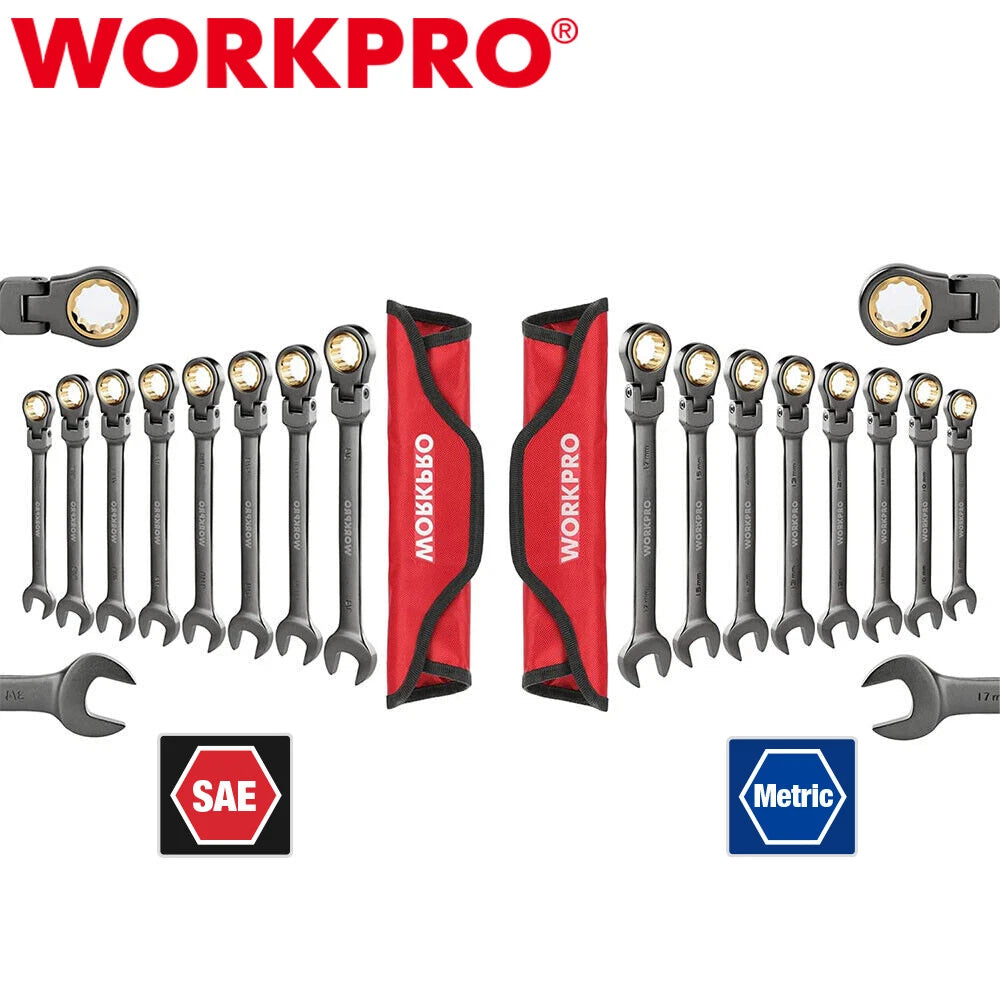 Workpro 8-pieces/16-pi<wbr/>ece Flex-head Ratcheting Combination