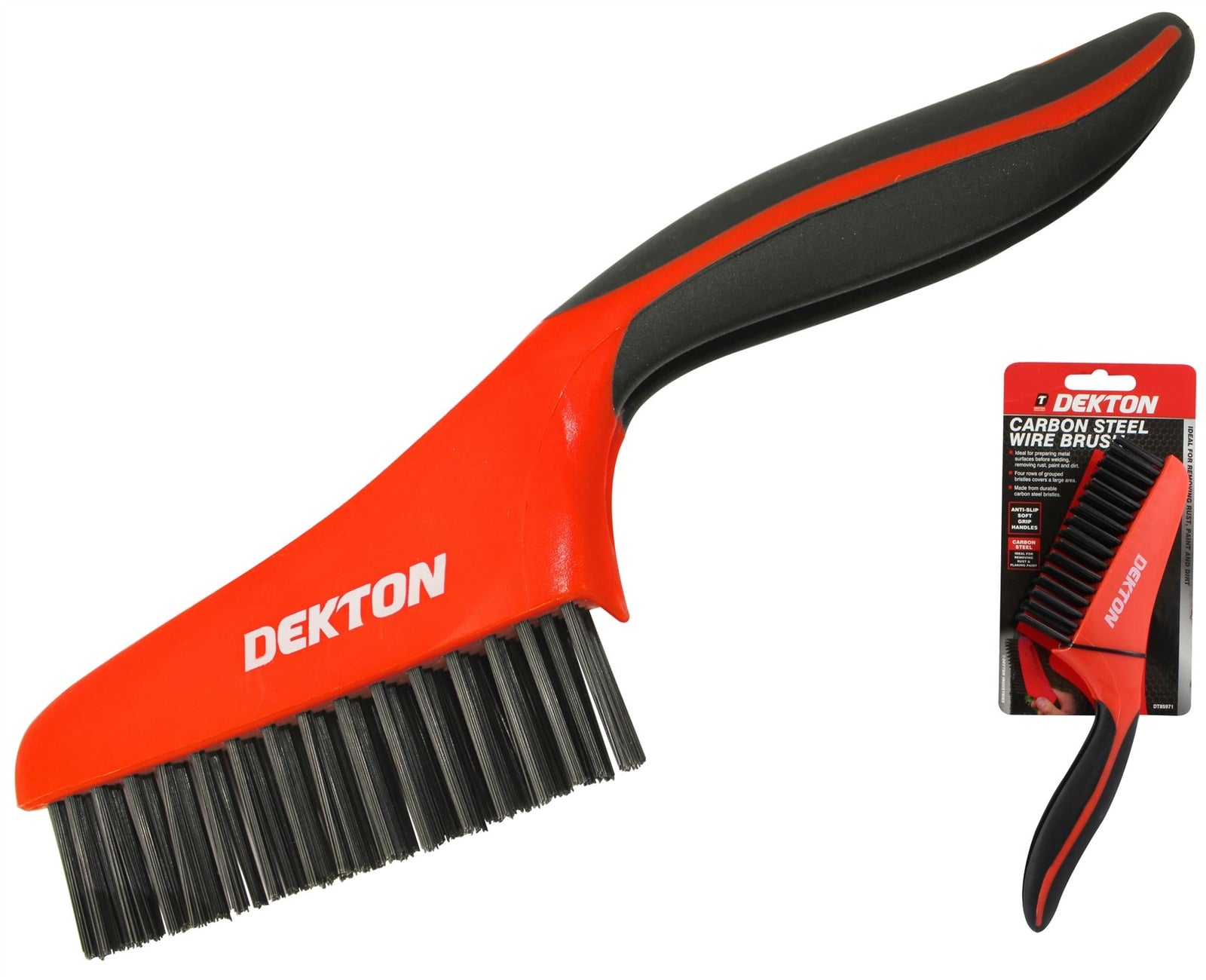 Dekton Soft Grip Carbon Metal Steel Wire Brush - Ideal for Rust Removal by Dekton