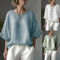 Summer Women's Solid Color Cotton Polyester Top Round Neck 7/8 Sleeve