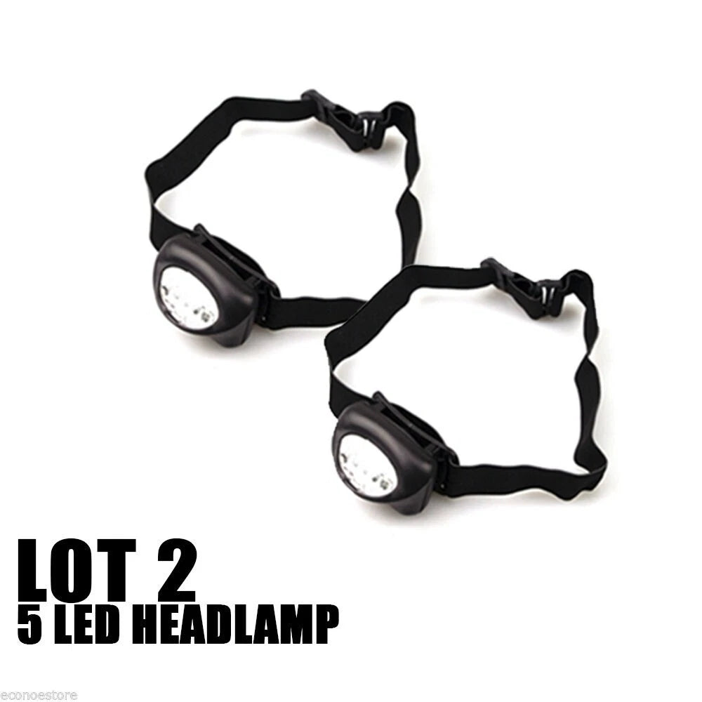 New Lot 2, 5 Led Bulbs Headlamp Camping Hiking Head Light Lamp Torch