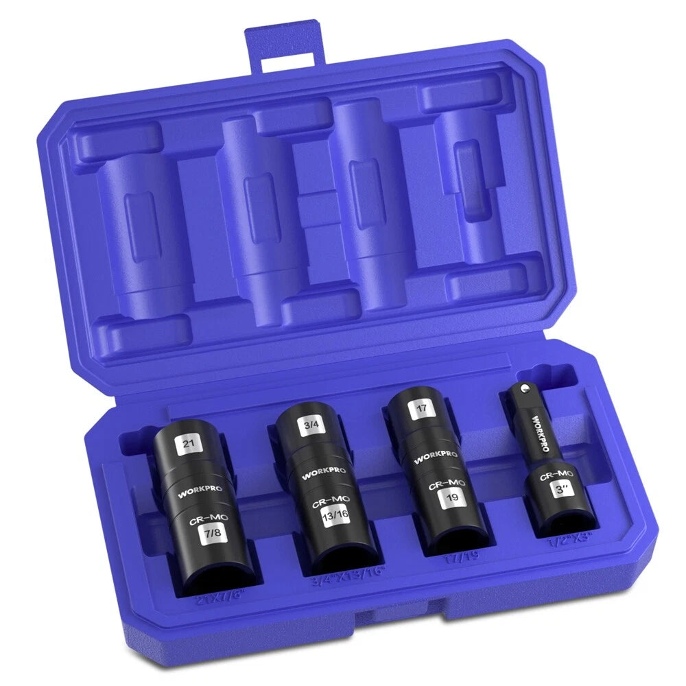 WORKPRO 4PC 1/2" Dr Impact Socket Set Lug Nut Wheel 3" Extension Bar Flip Socket