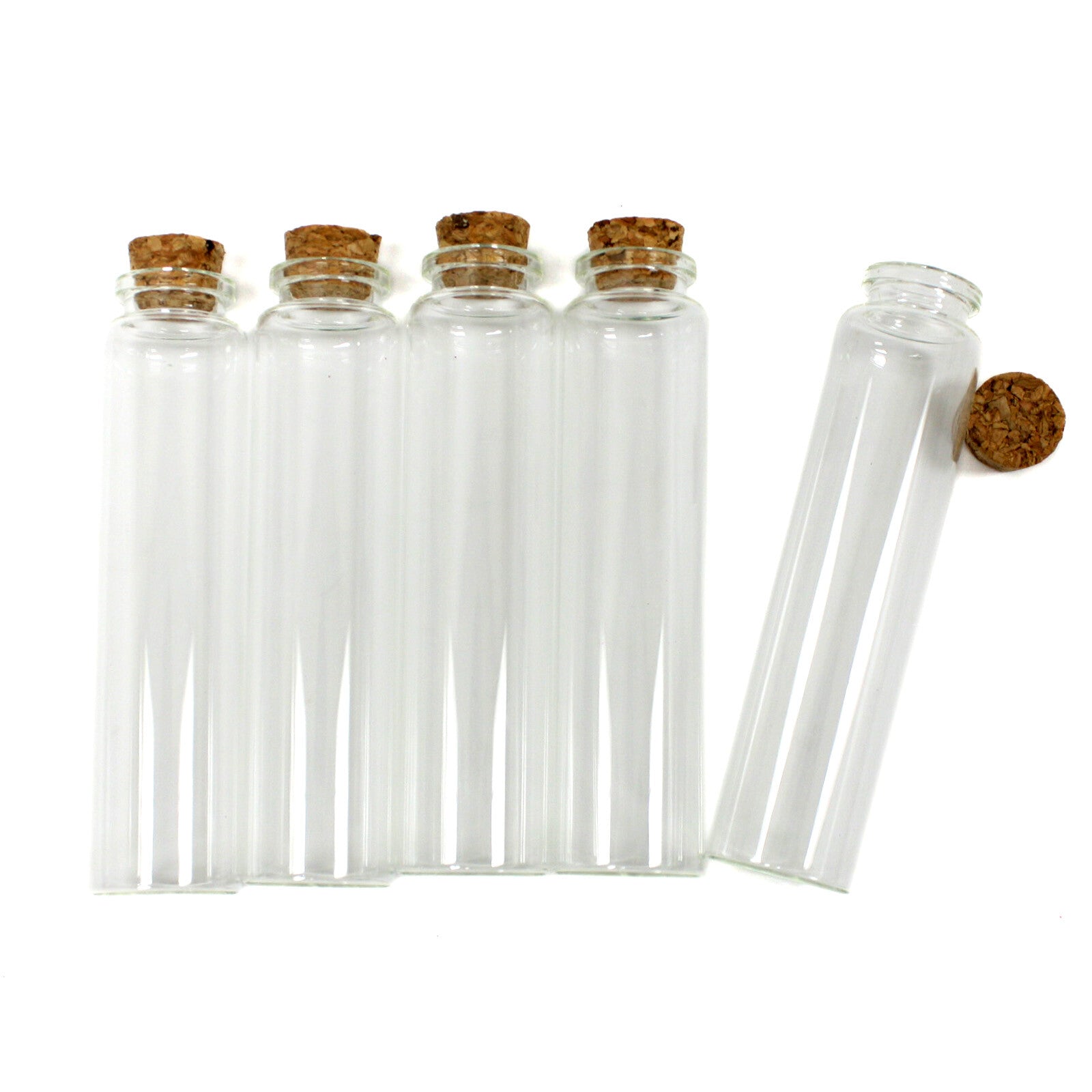 5pc 60ml Clear Glass Vials Tube w/ Cork Top Joint Blunt Cig Holder Storage 4.8"