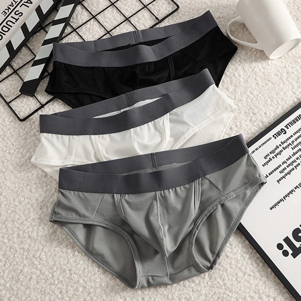 Stylish Men's Ice Silk Underpants With Open Bulge Pouch And