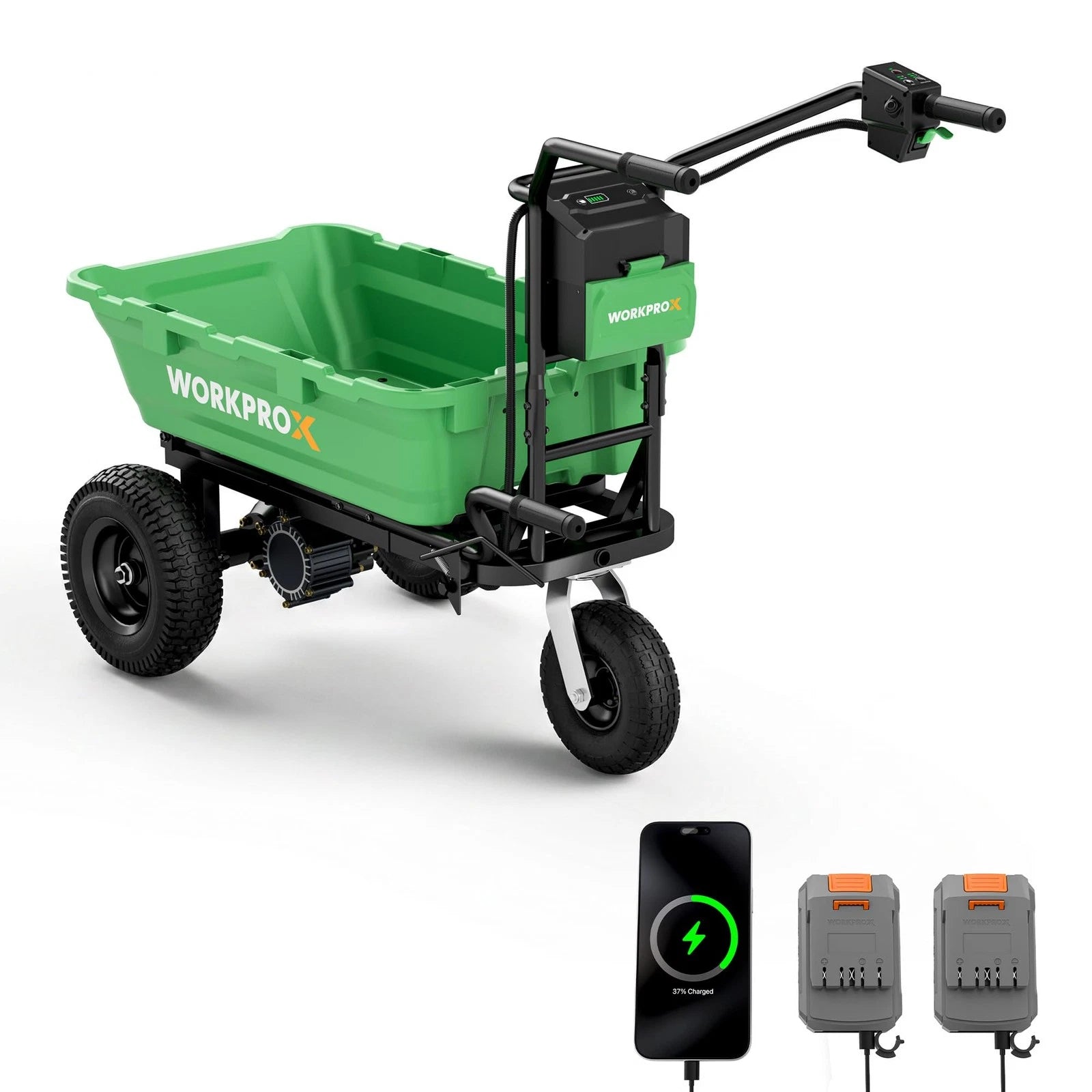 WORKPROX 40V Electric Wheelbarrow Brushless Dual 4.0Ah 440lbs 15° Climb LED Horn