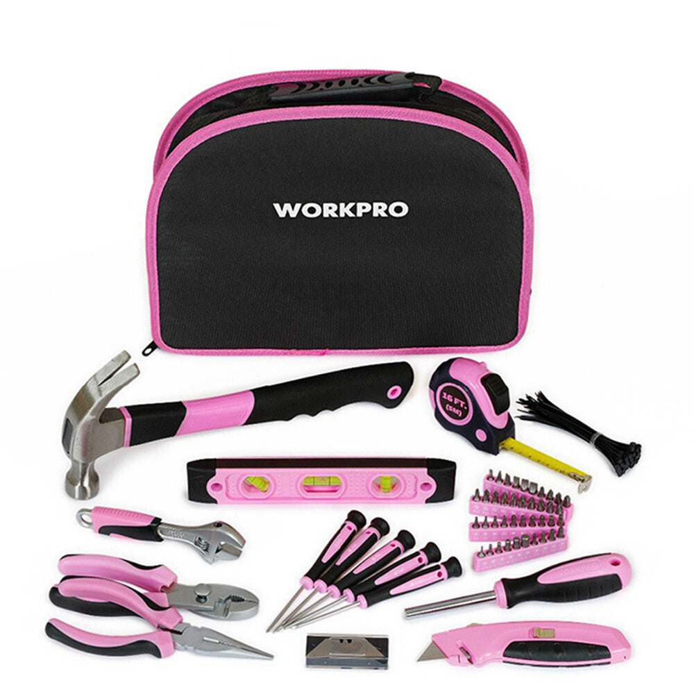 236PC Pink Tool Set Household Tool Kit Hammer Level Plier Wrenches