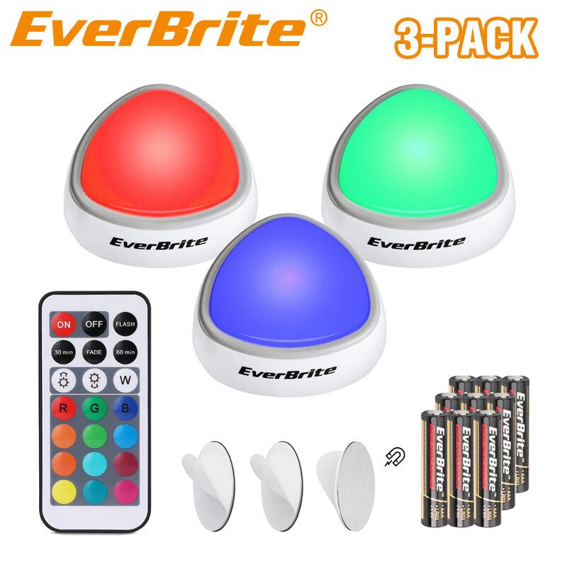 EverBrite 3Pack Tap Light LED Puck Light Wireless Push Light Remote