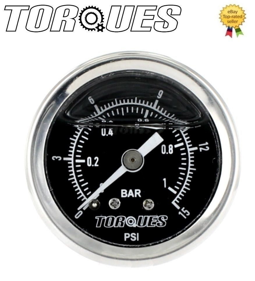 Torques Analog Fuel Pressure Gauge 1/8" NPT Black Back Fed 0-1 BAR /