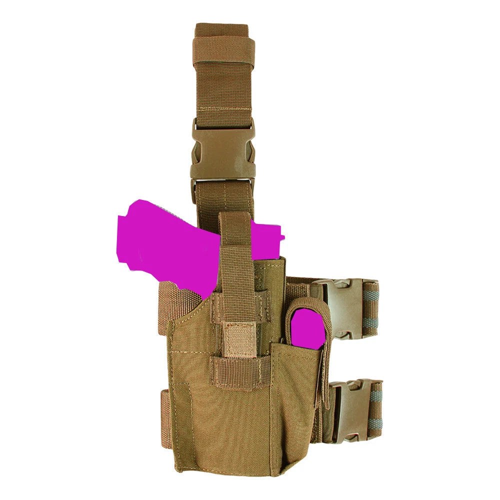 Hook & Look Tactical Drop Leg Holster With Mag Pouch - Coyote