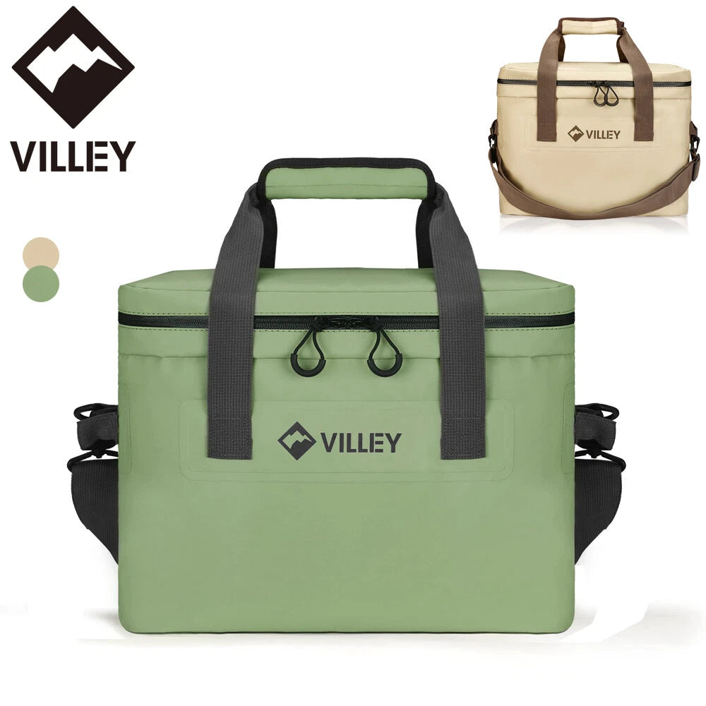VILLEY Green/Coffee Cooler Bag 30Can Insulated Sided Cooler Leakproof Cooler 20L