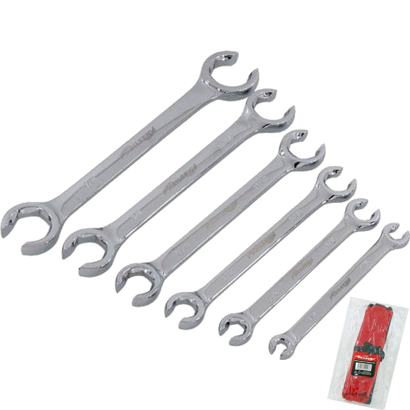 Neilsen Flare Nut Wrench Open-Ended Brake Pipe Spanner Set 6pc by Neilsen