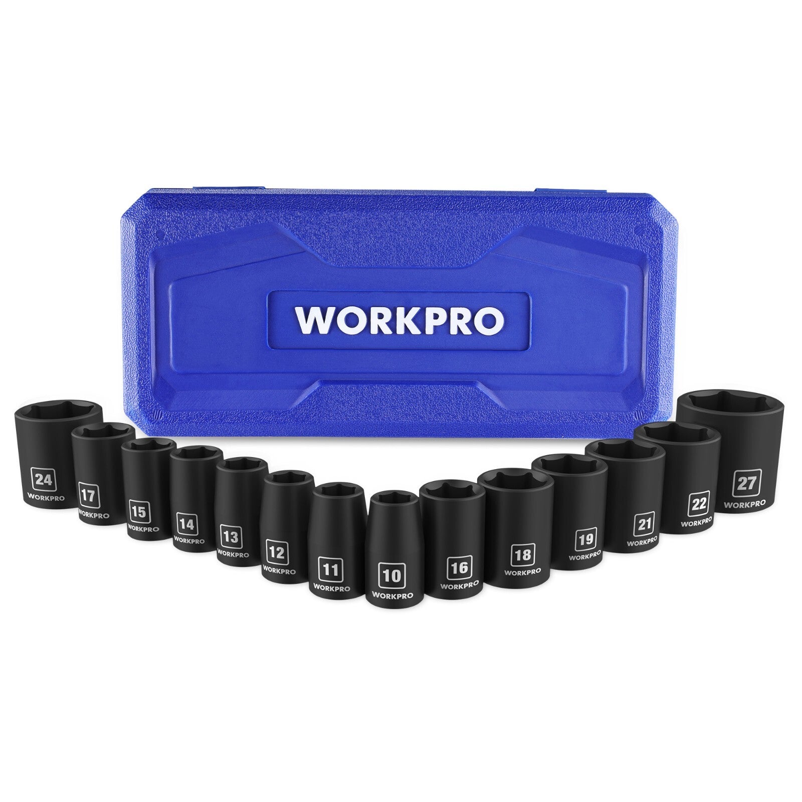 WORKPRO 1/2” Drive Shallow Impact Socket Set Metric Cr-V Steel by WORKPRO