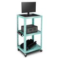 24"-42" Adjustable Sky Blue Steel 3-shelf Av Cart 3 Power Outlet + 2