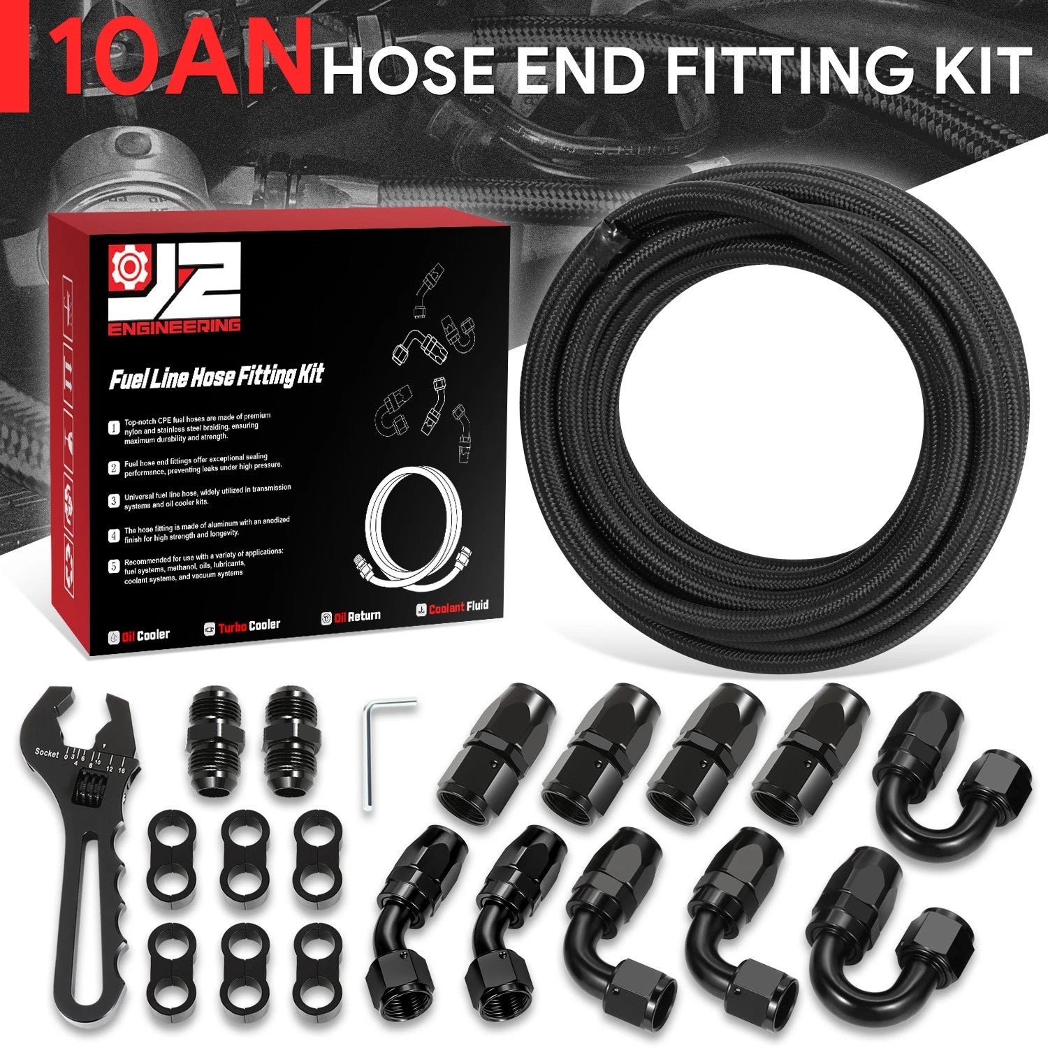 J2 10an 25ft Stainless Steel Braided Fuel Line Tube Oil Hose Fitting