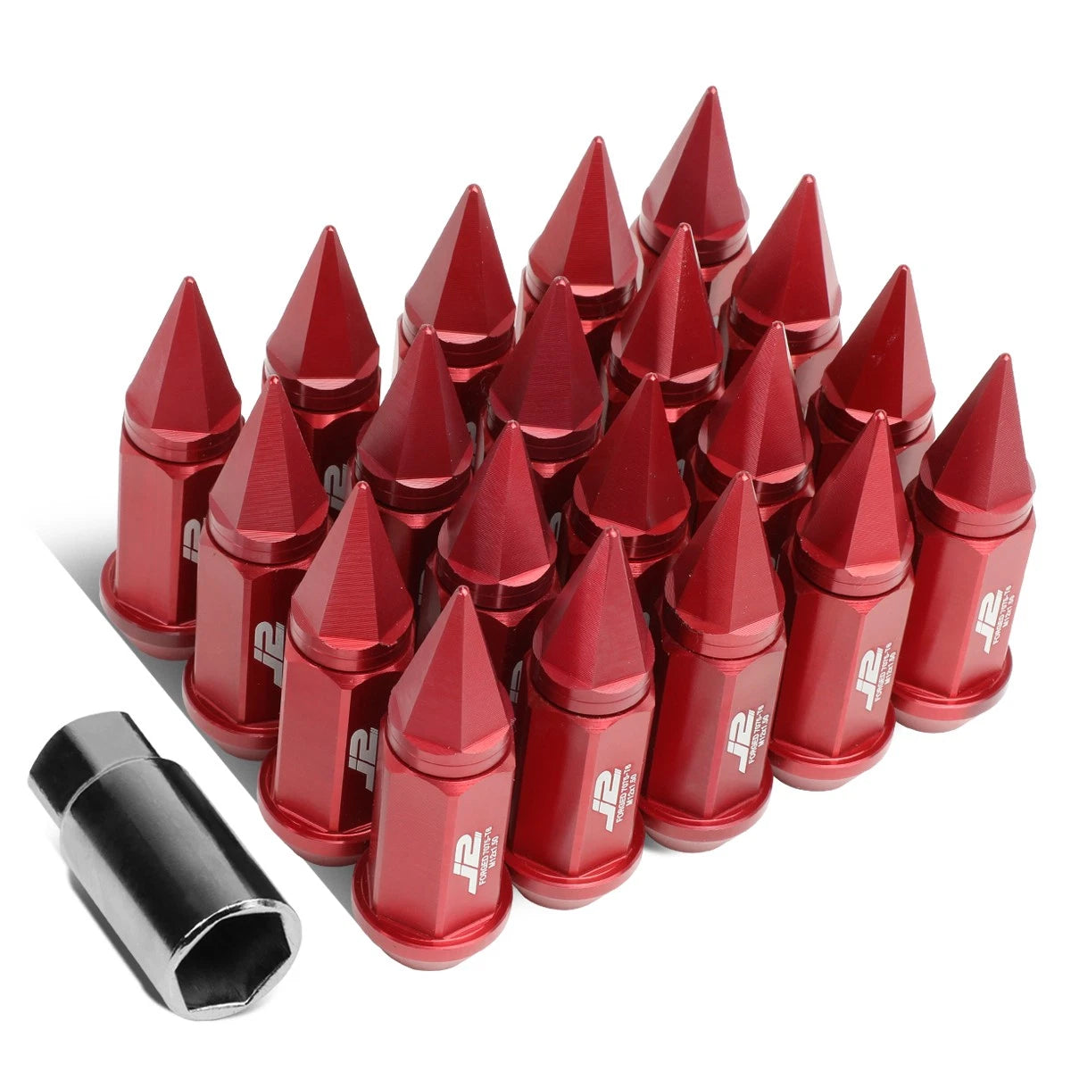 J2 7075 Forged Aluminum M12x1.5 7.5cm Spiky Cap Lug Nuts W/adapter Red