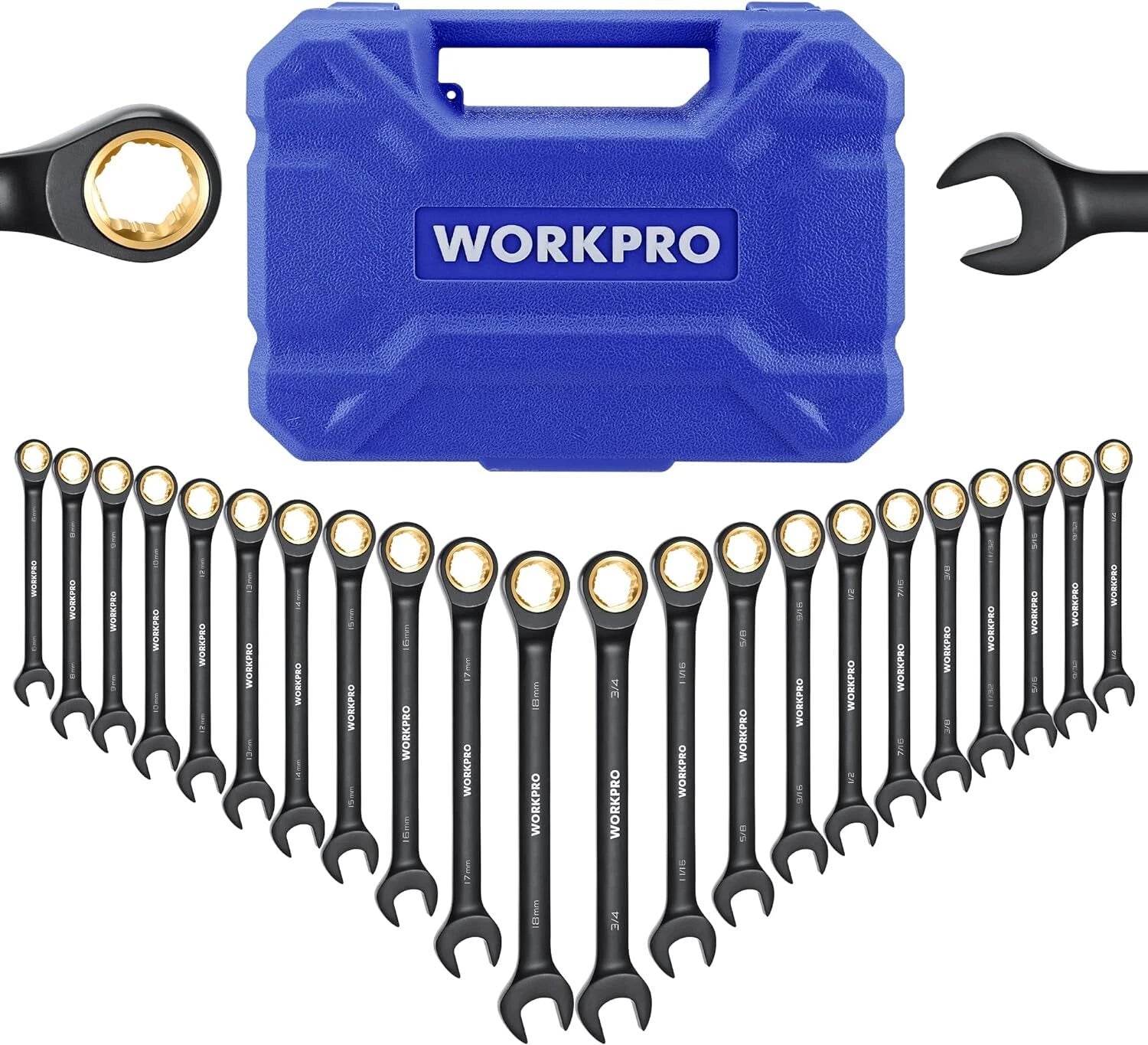 Workpro 22-piece Ratcheting Wrench Set Anti-slip Teeth Sae 1/4-3/4