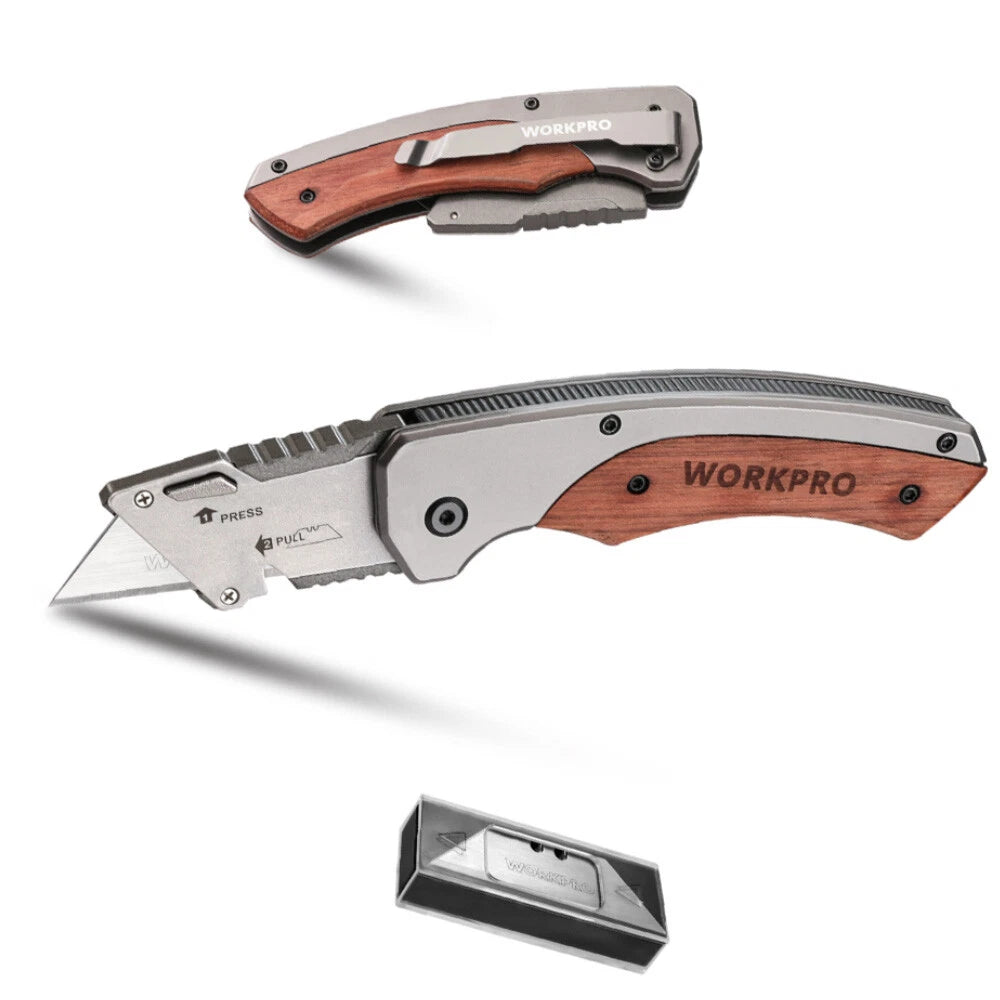Blade Folding Utility Knife Quick-change Box Cutter Wood Handle Razor