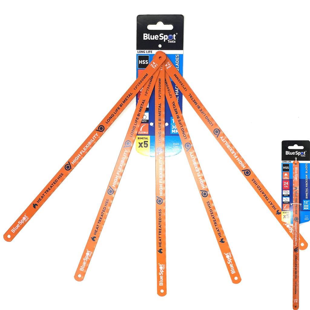 BlueSpot 5pc Hacksaw Blade Set 300mm Flexible Bi-metal HSS 24 Tpi 12"Opens in a 