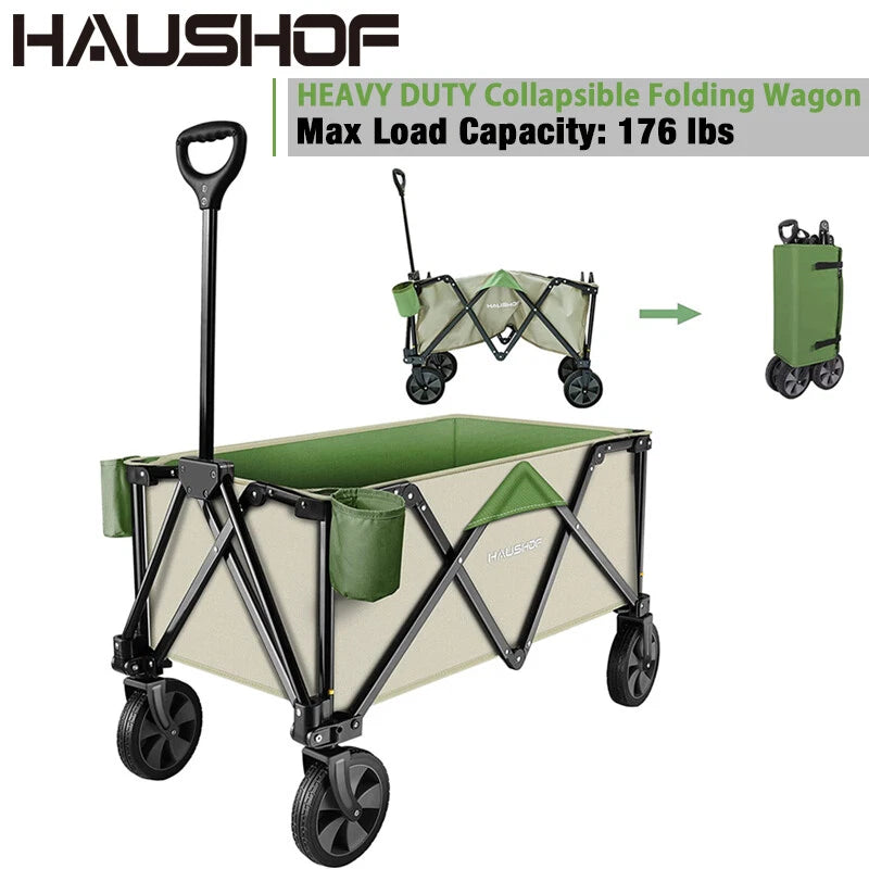 Haushof Heavy Duty Collapsible Wagon Folding Garden Beach Utility
