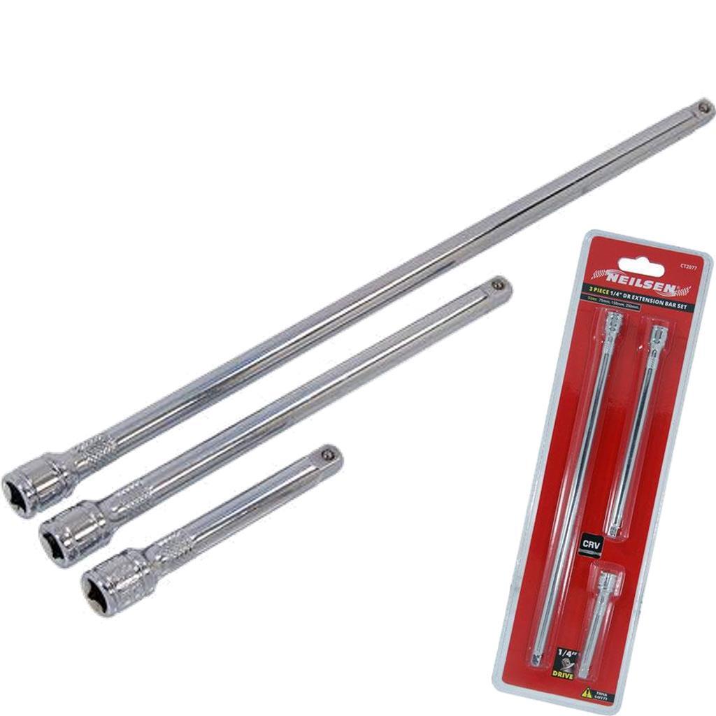 Neilsen 1/4" Drive Socket Extension Bar Set 75mm 150mm 225mm Extra