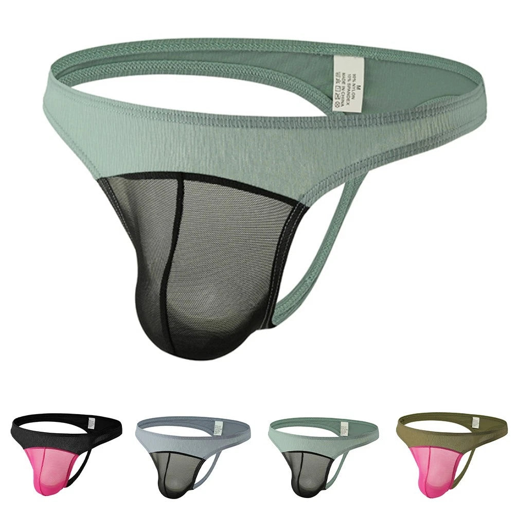 Breathable Mesh Pouch Men Low Rise Gstrings Thongs Underwear For