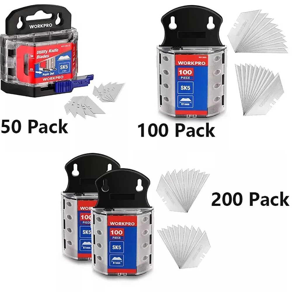 Workpro 50pk/100pk/200<wbr/>pks Utility Knife Blades Sk5 Steel Box