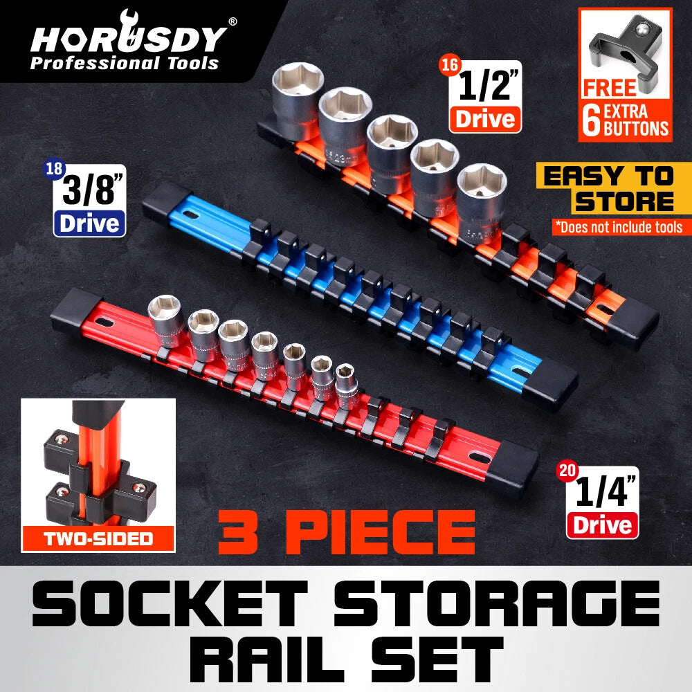 3PC Double Sided Socket Sliding Rail Holder Organizer Industrial ABS 1/4 3/8 1/2