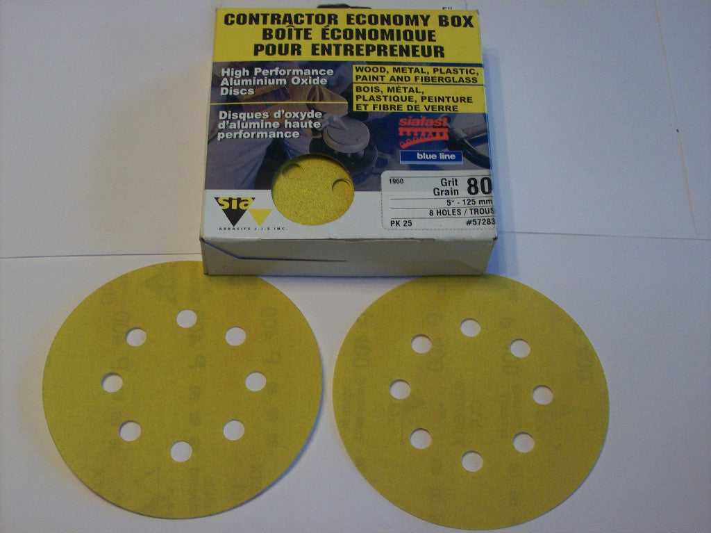 25 SIAFAST 5" HOOK & LOOP SANDING DISCS 8 HOLE 80 GRITOpens in a new window or t