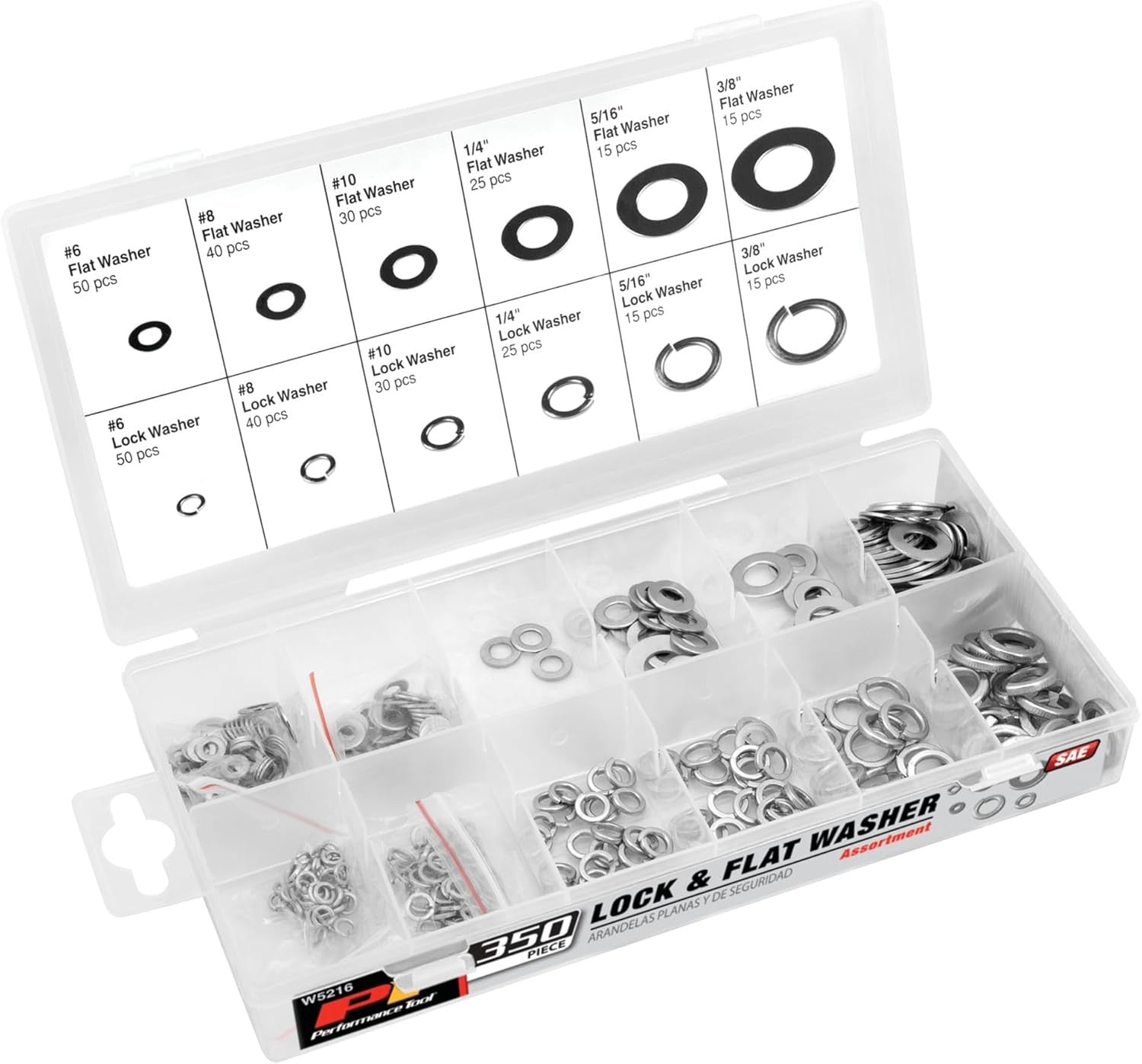 Performance Tool 350pc SAE Lock & Flat Washer Assortment by Performance Tool