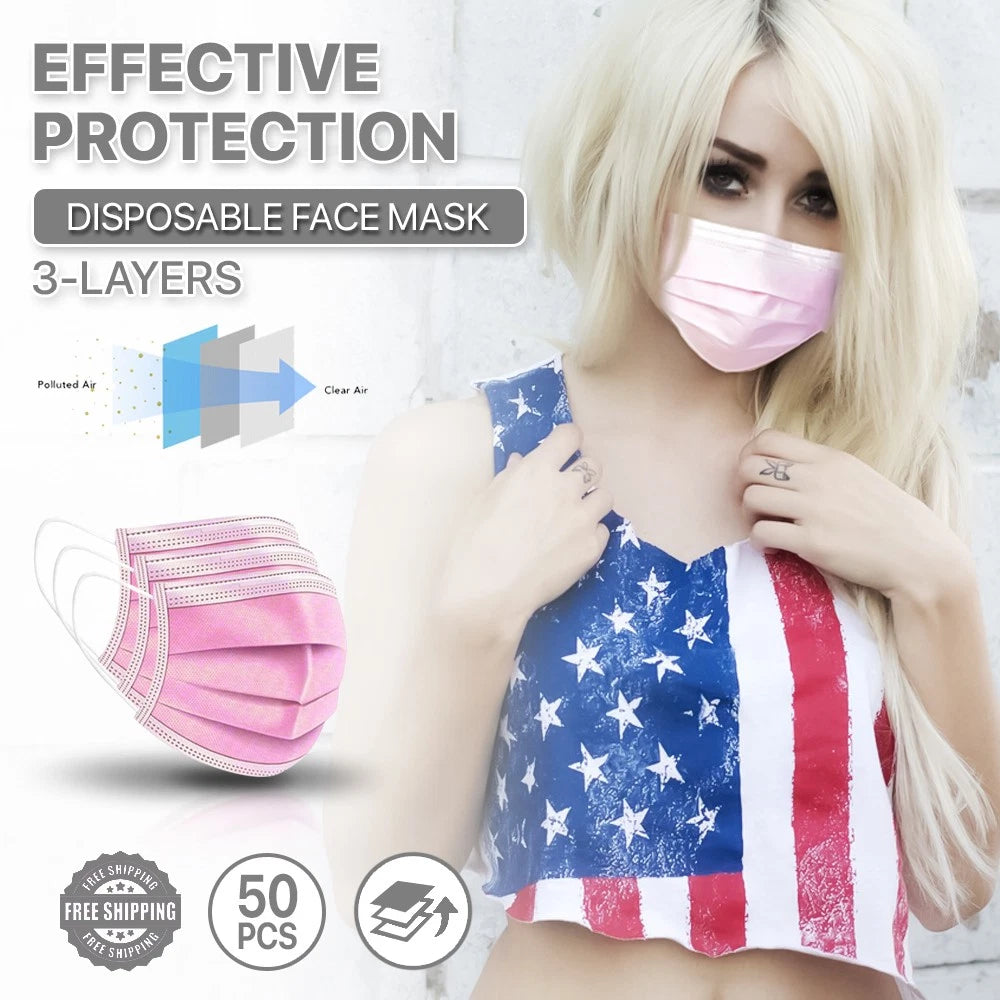 [Pink] Disposable Face Masks 3-ply Non Medical Surgical Earloop Mouth