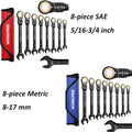WORKPRO Ratcheting Combination Wrench Set 8-piece Flex-Head Anti-Slip Wrench Set