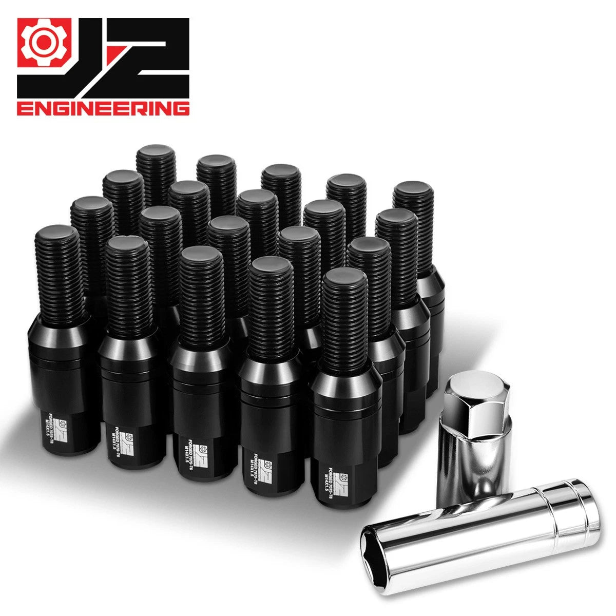 J2 Aluminum Black M14x1.5 23mm Od/ 76mm Hieght Closed End Lug Nuts +
