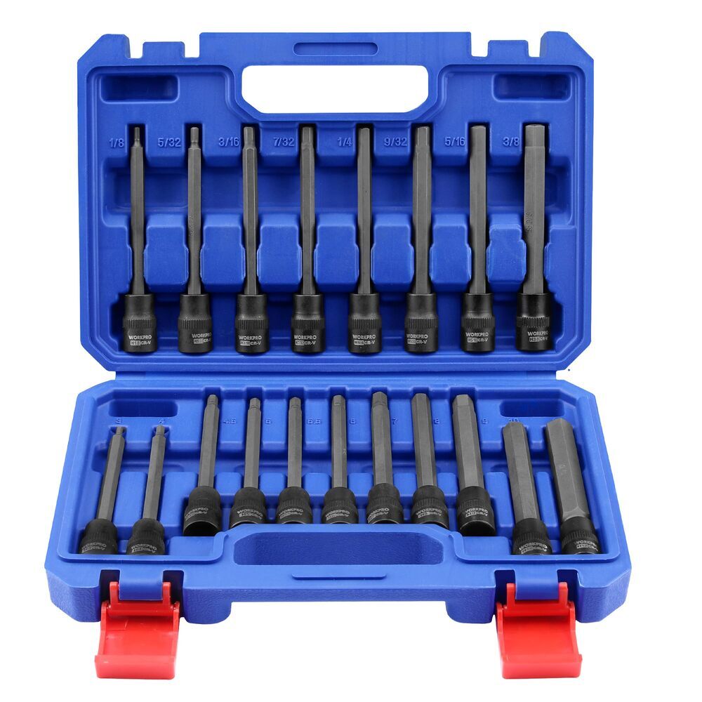 WORKPRO 19pc 3/8-Drive Extra Long Torx Hex Bit Socket Set