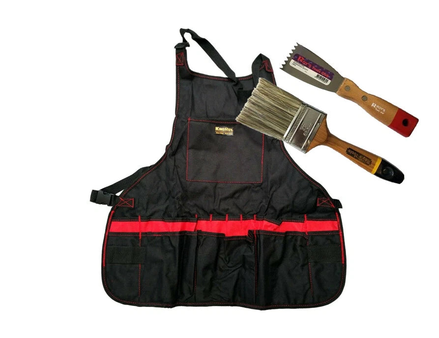 16 Pocket Super Bib Apron Tool Bag Shop Garage Carpenter + Brush
