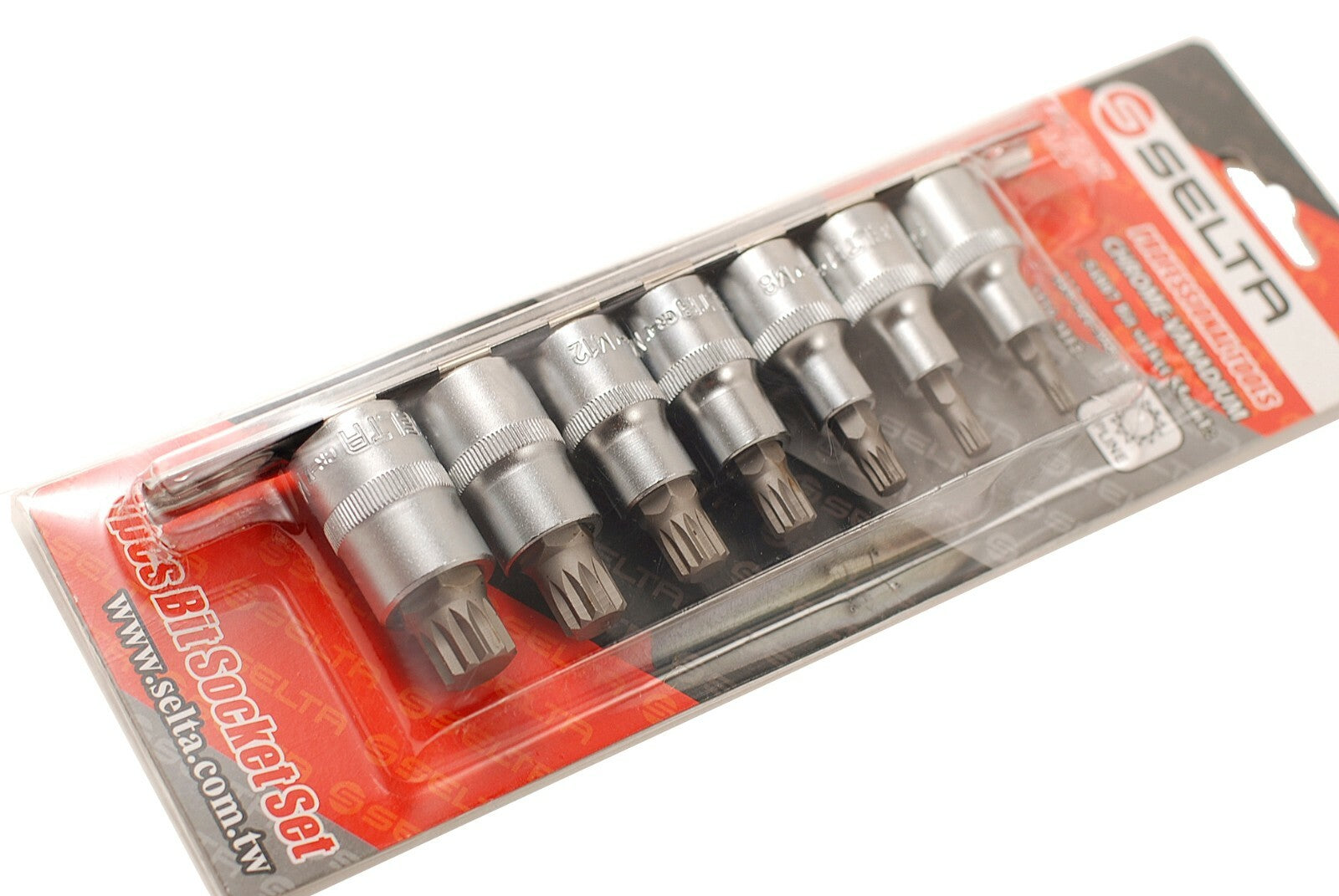 Selta Taiwan 7PC 1/2" Dr. S2 Steel Spline Socket Bit Set