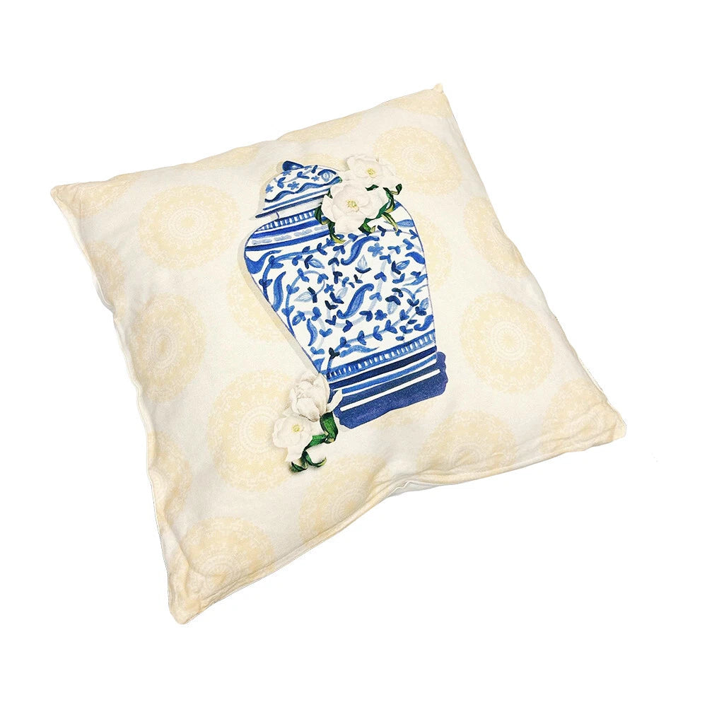 18"x18" Magnolia Chinoiserie Jar Throw Pillow, Decorative Pillow For