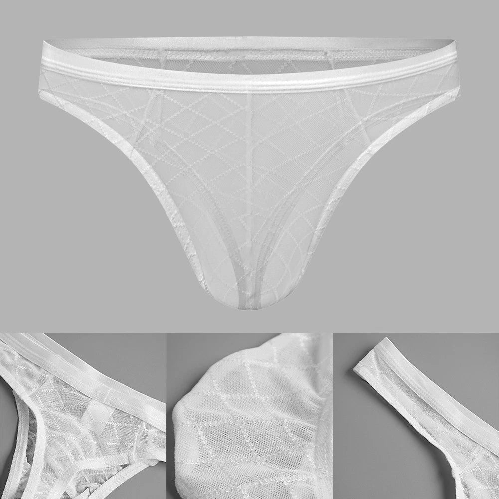 Mens Underwear Low Rise Mesh Plaid Briefs Breathable Bulge Pouch Style