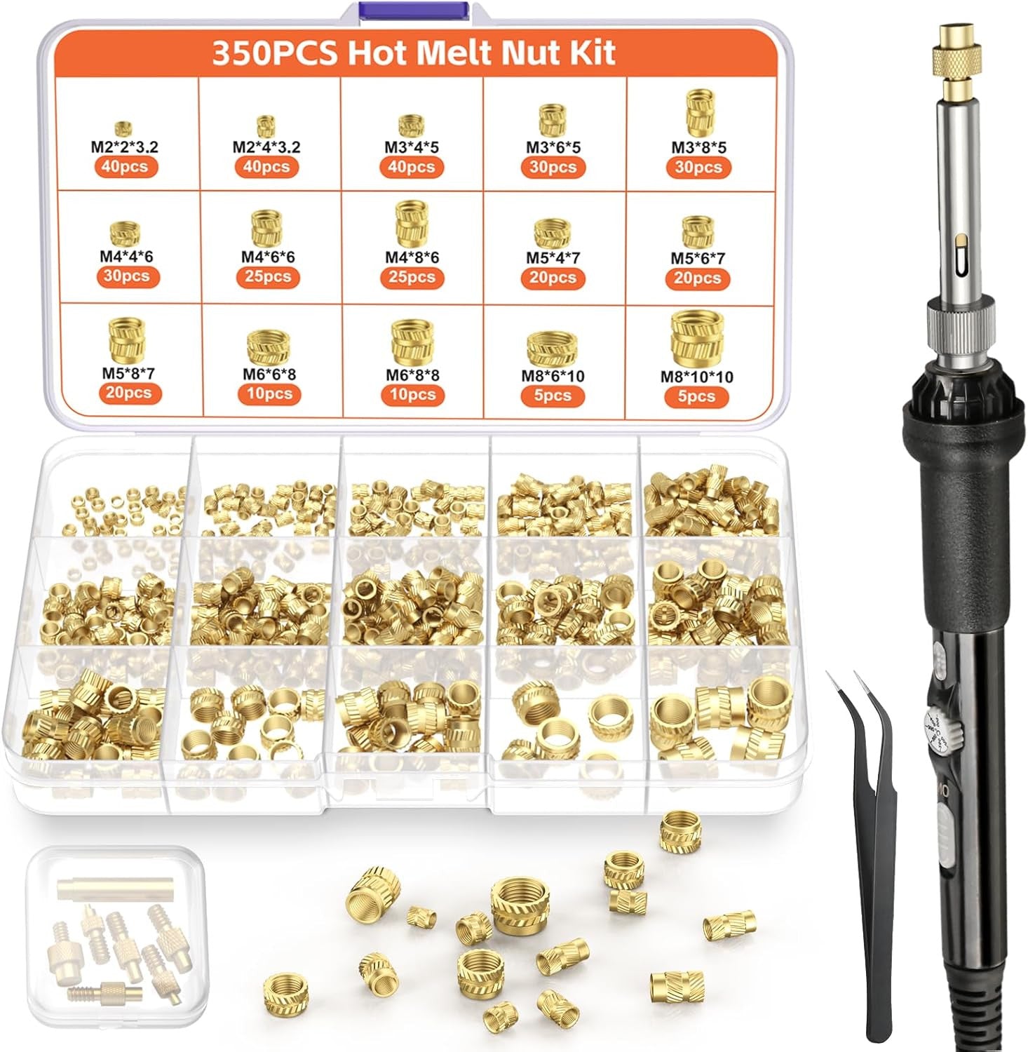 Heat-Set Insert Tip Set - Soldering Iron with 350Pcs Thread Inserts