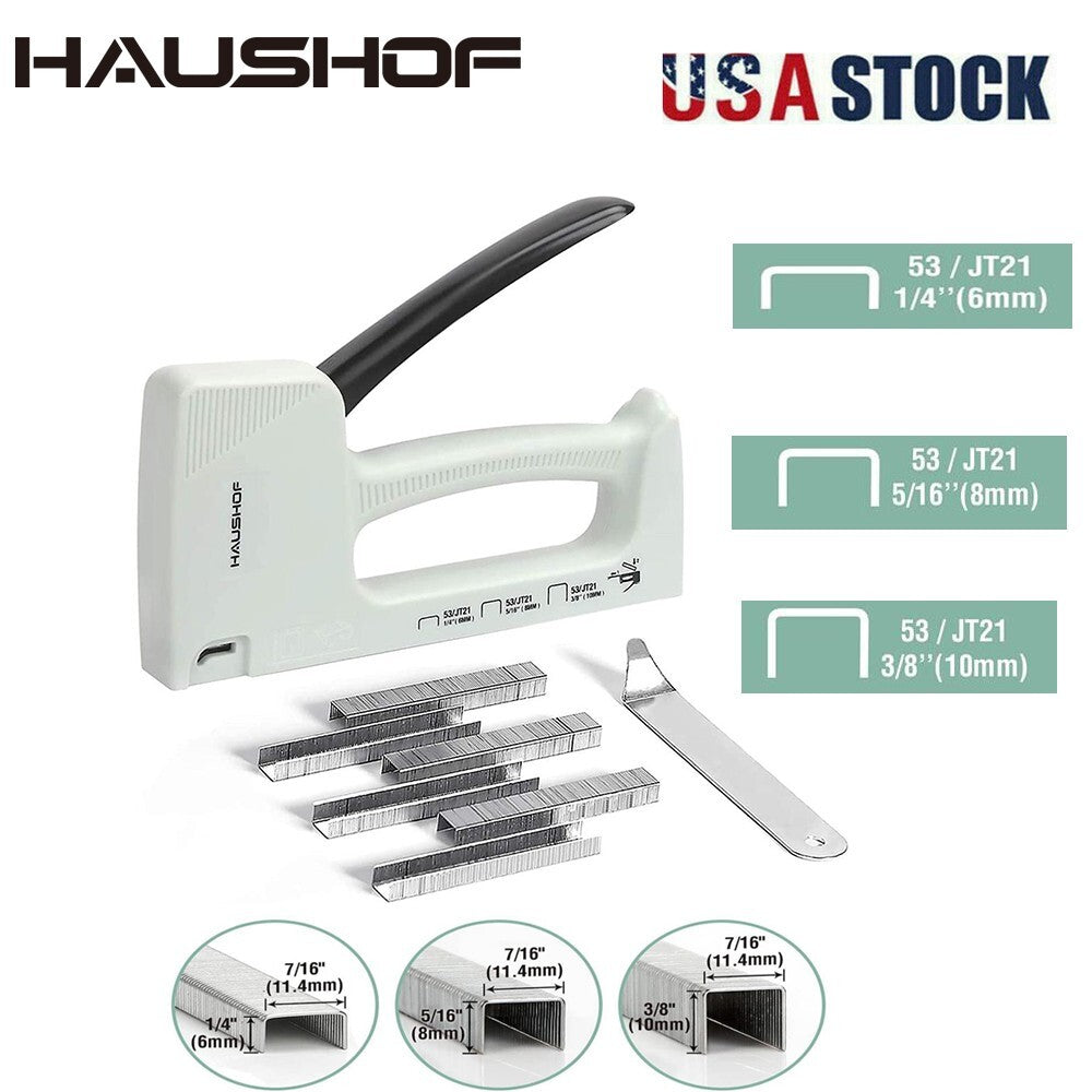 HAUSHOF Staple Gun Kit Lightduty Fits JT21 Staples of 1/4''&5/16''&3/8'' PC+ABS