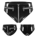 Womens Latex-style Panties Glossy Wet Look Zip Front Open Crotch