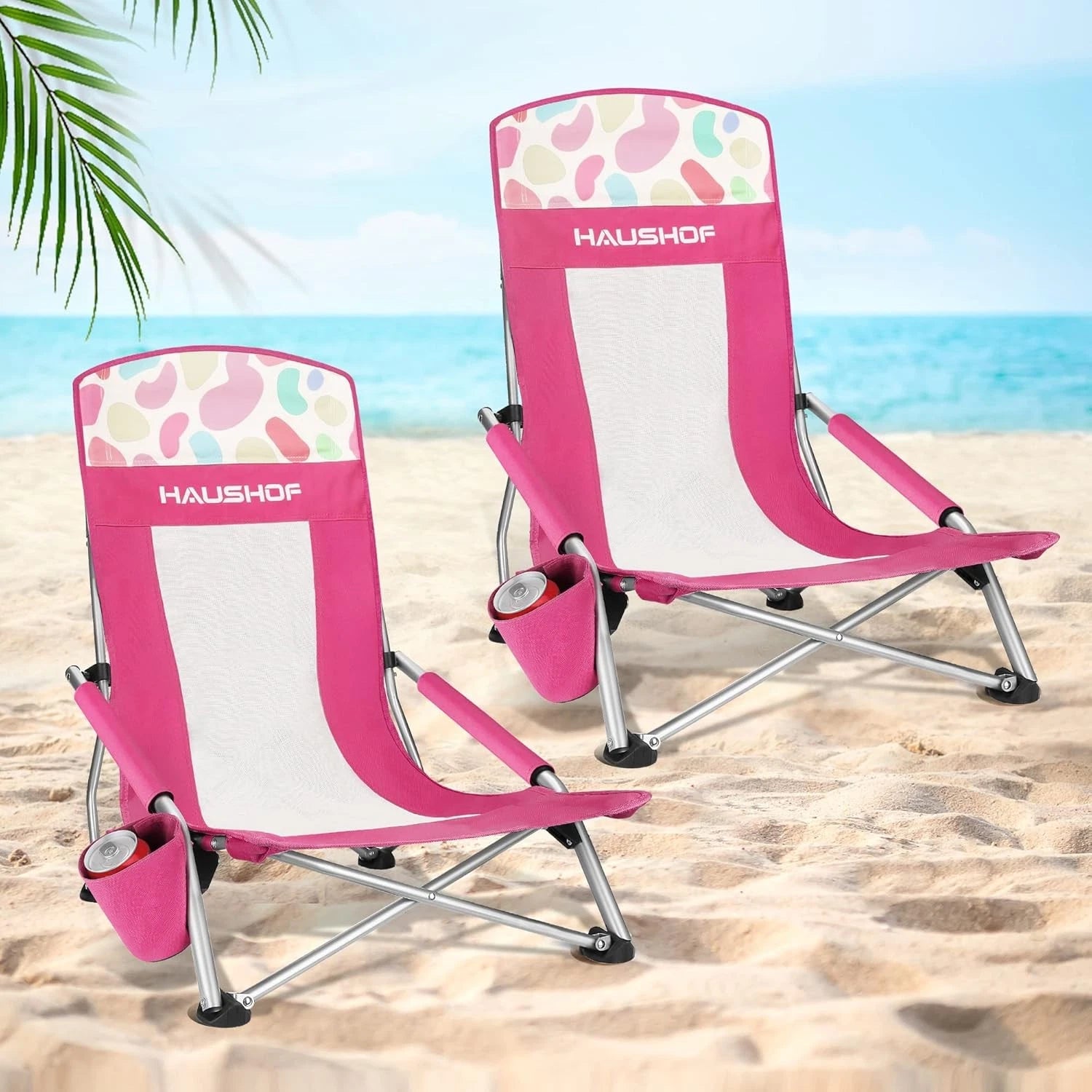 Haushof High Back Folding Beach Chair Mesh Back Low Seat Padded