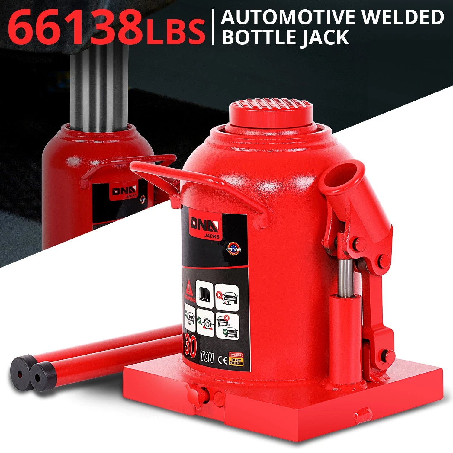 Red 30 Tons Manual Steel Automotive Hydraulic Welded Bottle Jack Auto