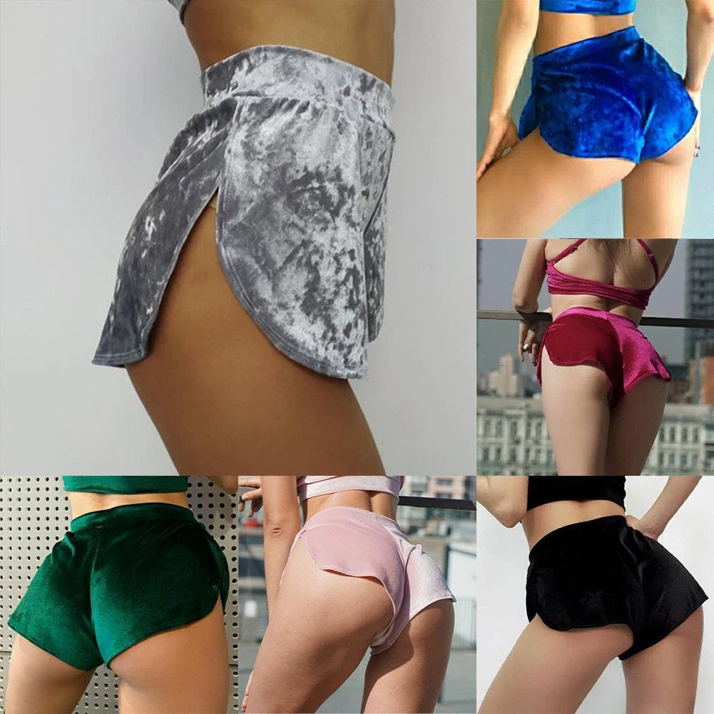 Womens Velvet Shorts High Waist For Yoga Fitness Sports Casual Four