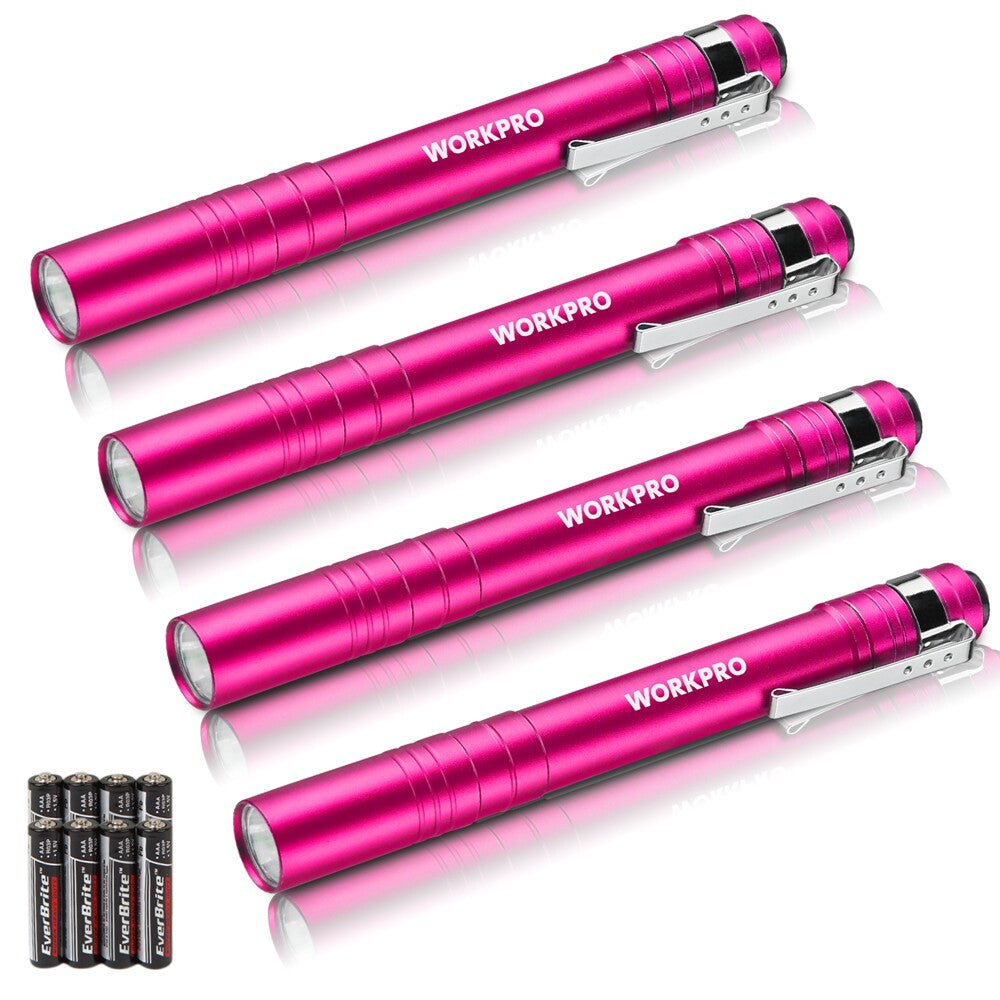 WORKPRO 4PC LED Pen Light Aluminum Pen Flashlight Pocket Flashlight