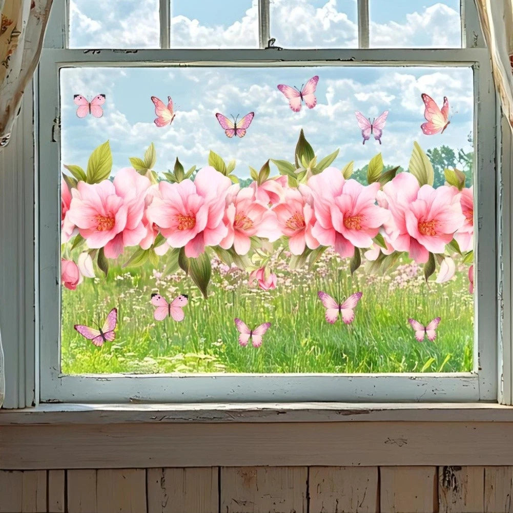 Privacy Enhancing Flower Butterfly Window Cling 23.6 X 11.8 In Pink