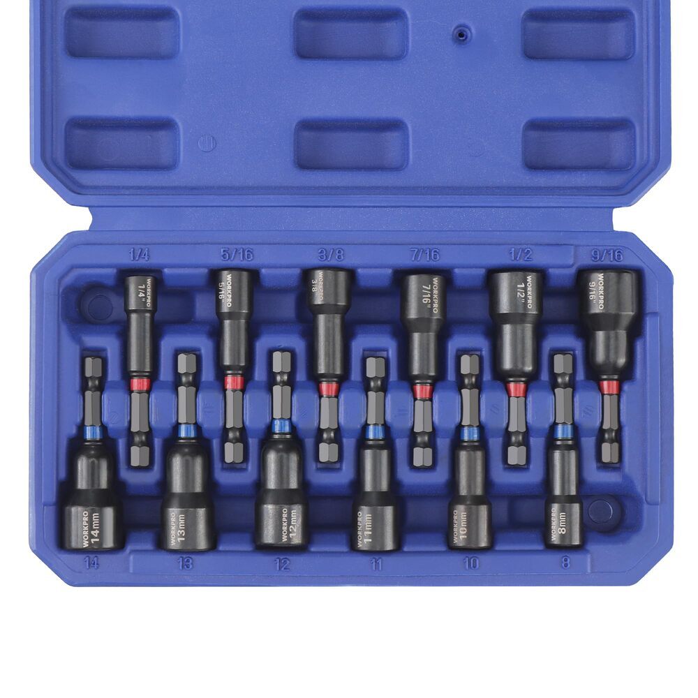 WORKPRO 12PCS Magnetic Nut Driver Drill Bit Master Kit SAE&Metric 1/4"