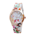 Wrist Watch Silicone Printed Flower Quartz Analog Fashion Female
