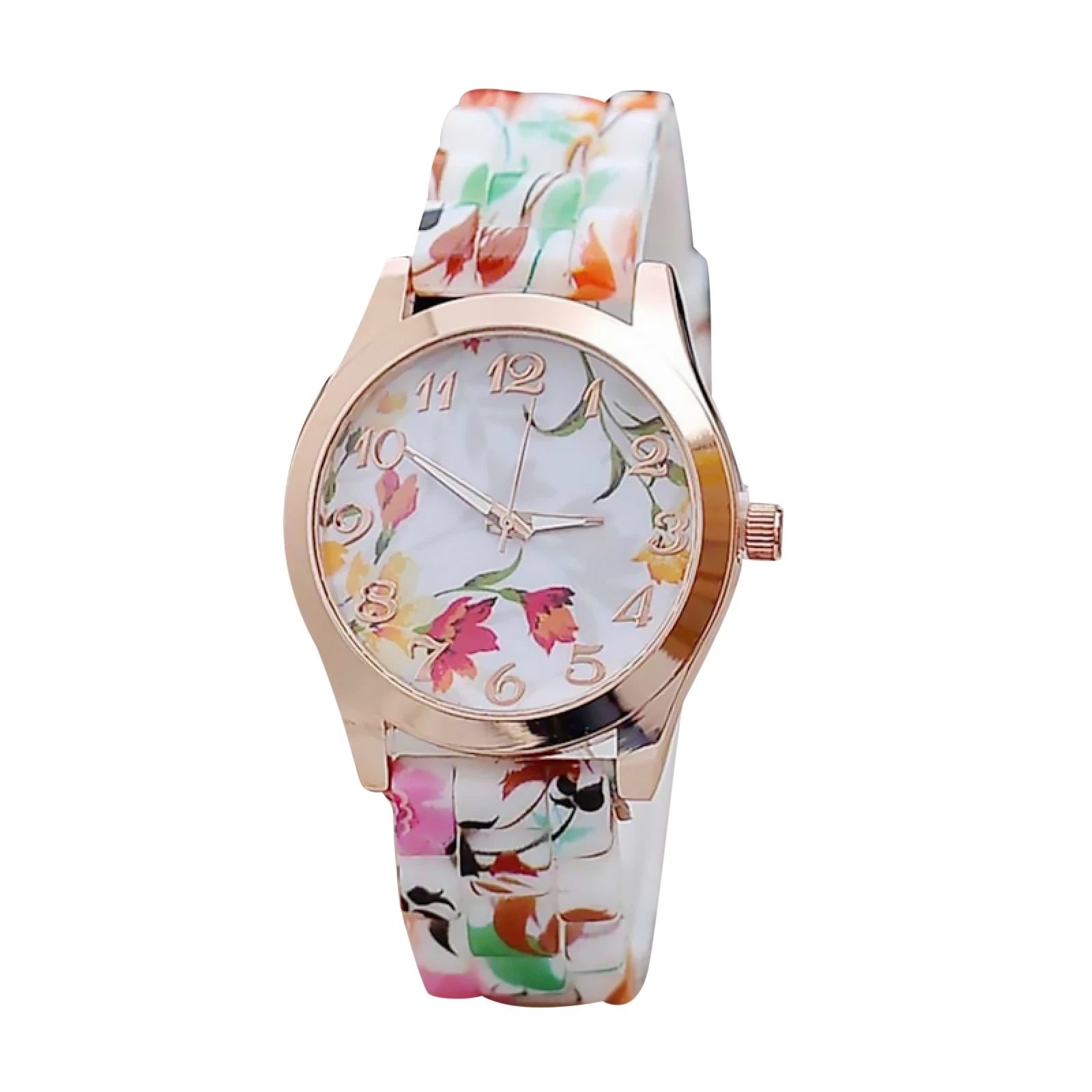 Wrist Watch Silicone Printed Flower Quartz Analog Fashion Female