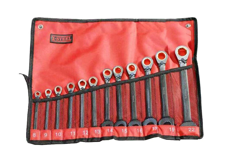 8-22mm Cr-v Reversible Ratchet Gear Spanner Wrench Set Canvas Roll
